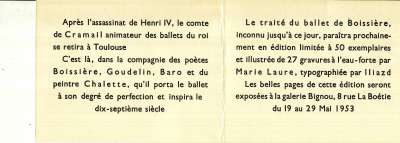 Jehan-Franois de Boissire, Trait du Balet illustr de gravures  l'eau-forte par Marie-Laure [de Noailles]. 1953