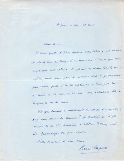 Lettre de René Laporte, 31 août