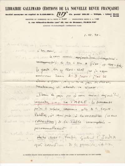 Lettre de Jacques Schiffrin, 1er avril 1940