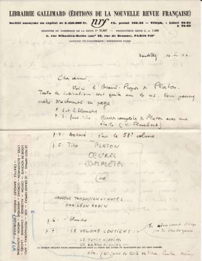 Letre de Jacques Schiffrin, 10 mars 1940