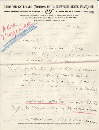 Lettre de Jacques Schiffrin, 29 mars 1940
