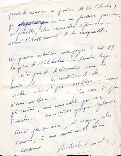 Lettre d'André du Bouchet à propos d'un texte sur Hölderlin. Page 2
