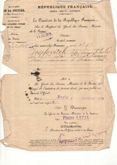 Acte de naturalisation de Louba Chalit, 15 juin 1926