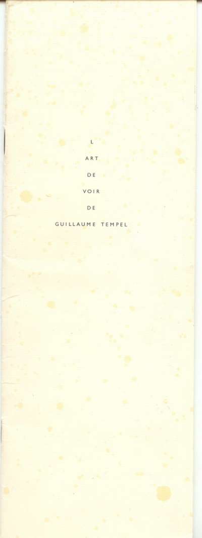 Première de couverture du catalogue L'art de voir de Guillaume Tempel, éditée par la Galerie du Point Cardinal. 10,5x30,5 cm. 1964