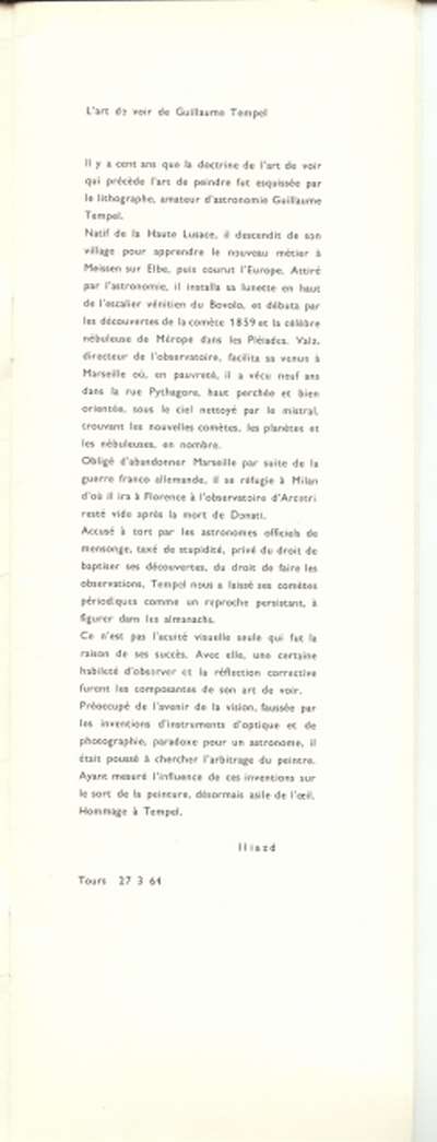 Préface d'Iliazd au catalogue. 10,5x30,5 cm. 1964