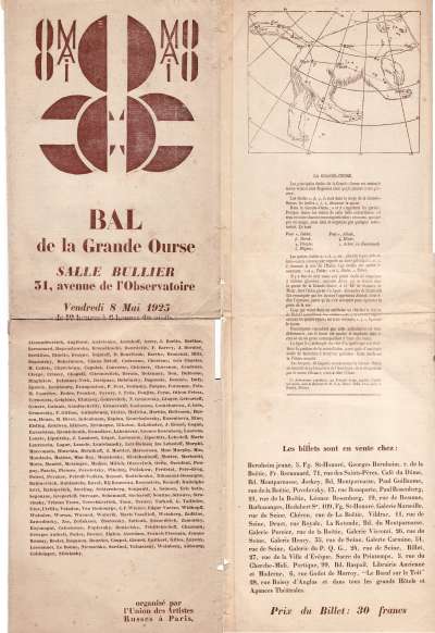 Bal de la Grande Ourse, programme recto entier. 65x100 cm. Mai 1925