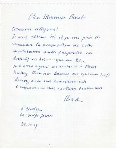 Lettre d'Iliazd à Mr Buret, 24 octobre 1969