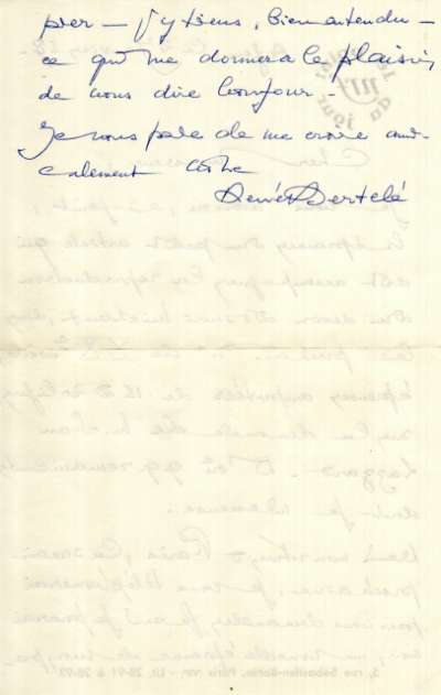 Lettre de René Bertelé à Louis Barnier, 27 janvier 1958. Page 2