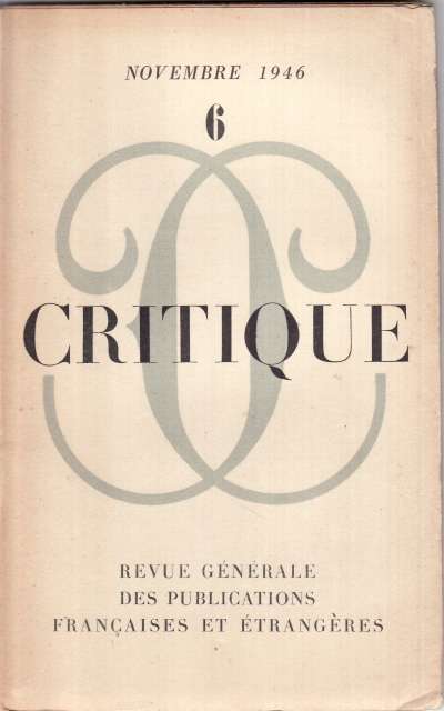 Critique, n°6. Novembre 1946. 14,5x23 cm
