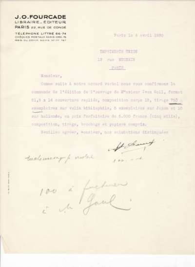 Lettre de Dominique Fourcade, 4 avril 1930
