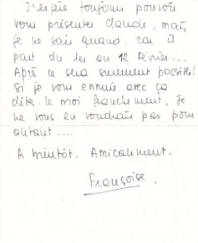 Lettre du 27 janvier 1965 de Françoise Gilot. Verso