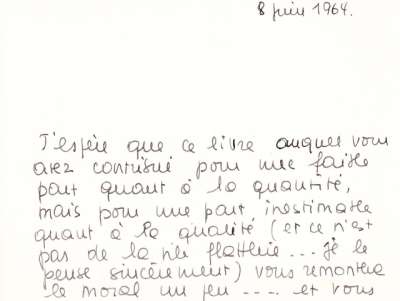 Lettre du 8 juin 1964 de Françoise Gilot