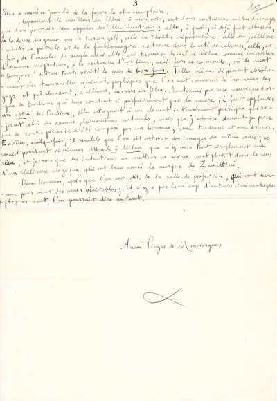 Manuscrit d'une chronique d'André Pyere de Mandiargues sur Miracle à Milan. S.D. Page 3