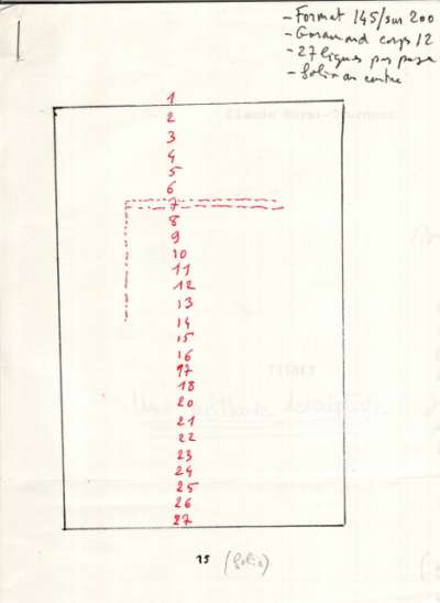 Claude Royet-Journoud, Une méthode descriptive, Le collet de buffle. 1986. Maquette. Page 1