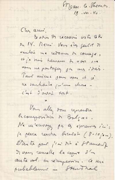 Lettre de Jacques Schiffrin, 18 août 1940