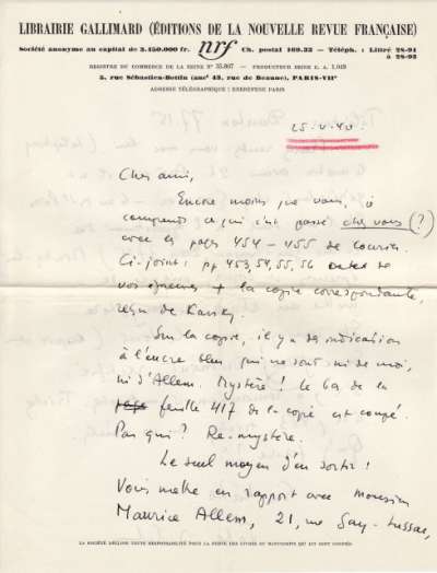Lettre de Jacques Schiffrin, 25 mai 1940