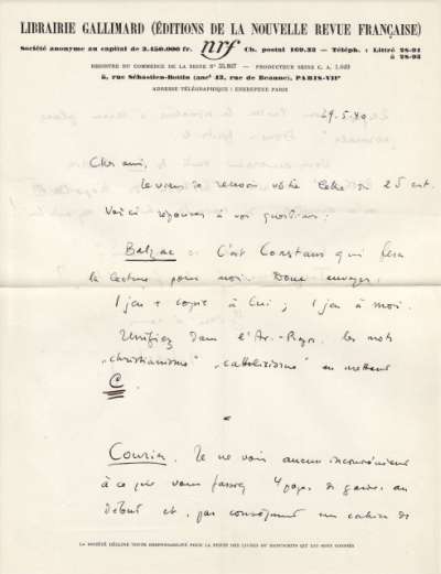 Lettre de Jacques Schiffrin, 29 mai 1940