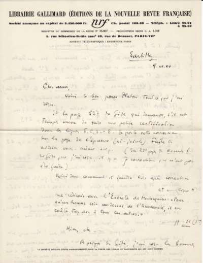 Lettre de Jacques Schiffrin, 9 mars 1940
