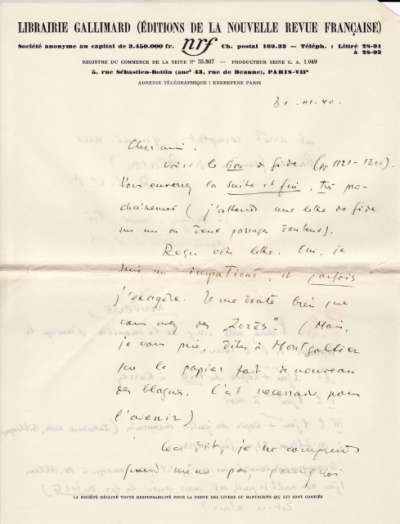 Lettre de Jacques Schiffrin, 31 mars 1940