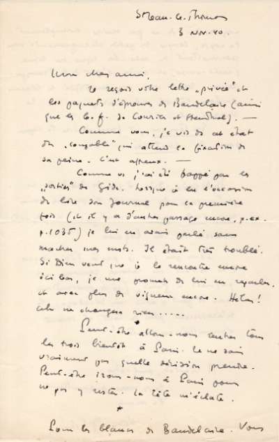 Lettre de Jacques Schiffrin, 3 novembre 1940