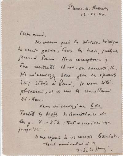 Lettre de Jacques Schiffrin, 12 novembre 1940. Page 2