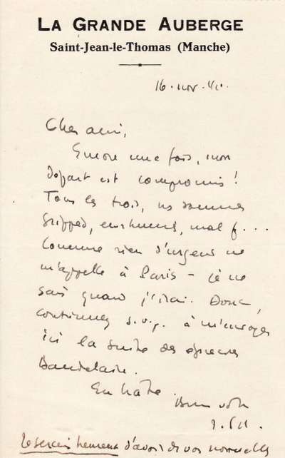 Lettre de Jacques Schiffrin, 16 novembre 1940