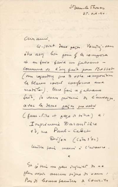 Lettre de Jacques Schiffrin, 25 octobre 1940