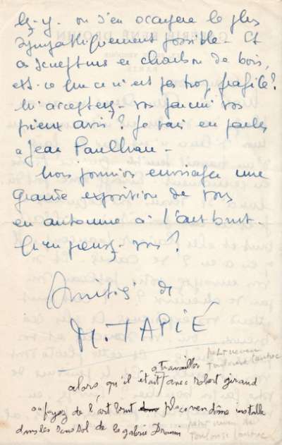 Lettre de Michel Tapié à l'Imprimerie Union. S.D. Page 2