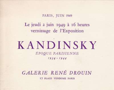 Carton d'invitation à l'exposition Kandinsky de juin-juillet 1949. 15x12 cm