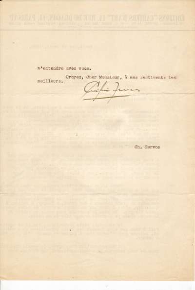Demande d'accord de Christian Zervos datée du 18 avril 1936 pour donner un tableau de Fernand Léger au lieu de remboursement de dettes. Page 2
