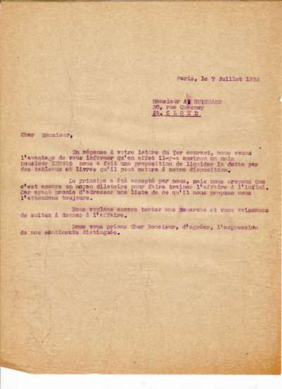Lettre de l'Imprimerie Union datée du 7 juillet 1936 adressée à Monsieur Guichard