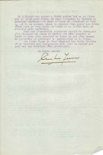 Demande de traite datée du 2 juillet 1932 signée Christian Zervos. Page 2