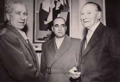 Photographie de Snégaroff avec M. Lefort et Léopold Survage. 1959