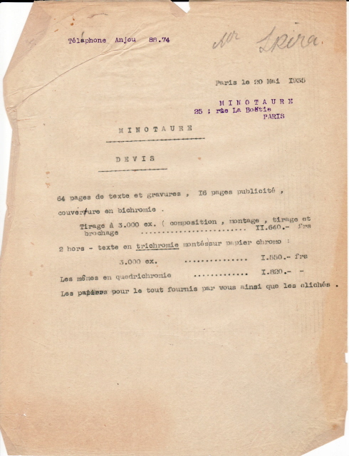 Devis du Minotaure, 20 mai 1935