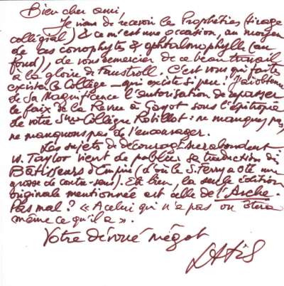 Lettre de Latis à Louis Barnier, 7 septembre 1966