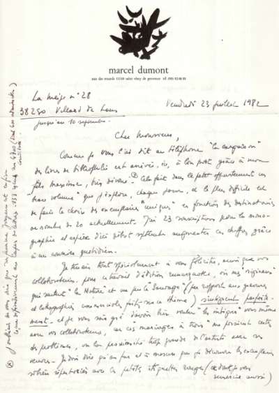 Lettre de Marcel Dumont à Louis Barnier, 23 juillet 1982