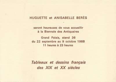 Invitation Biennale des antiquaires. 1988
