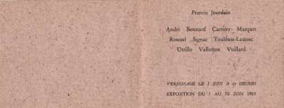 Francis Jourdain et quelques-uns de ses amis, 3-30 juin 1963. Préface de Georges Besson. 21x27 cm, 28 p.. 1963. Carton