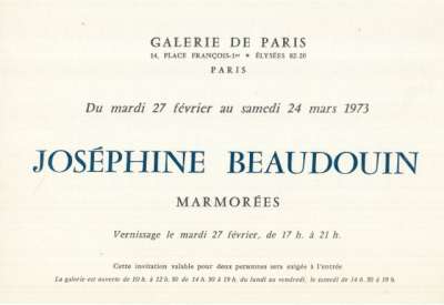 Joséphine Beaudouin. Carte d'invitation. 13,5x20 cm. 1973