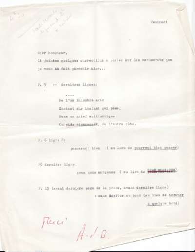 Lettre d'André du Bouchet à Louis Barnier, 19 septembre 1969, 16h