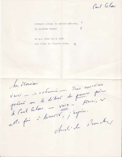 Lettre d'André du Bouchet à Louis Barnier, 19 septembre 1969, 18h