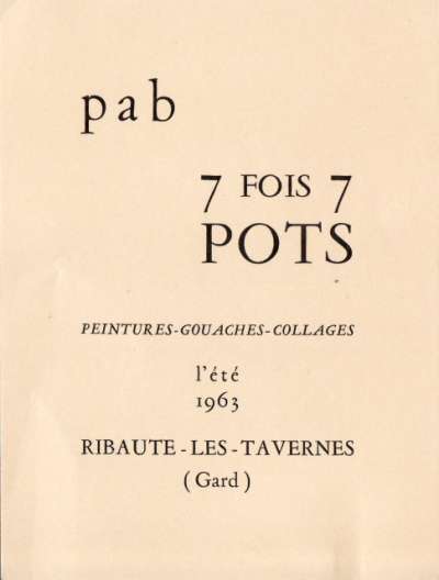 7 fois sept pots. Exposition de Pierre-André Benoît à Ribaute-Les-Tavernes. 1963