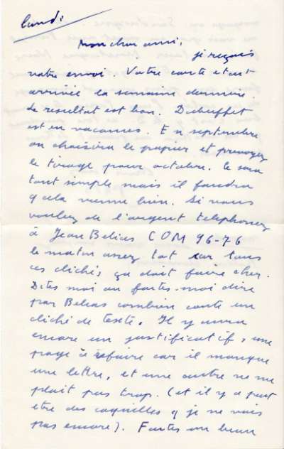 Lettre de PAB à Louis Barnier, 24 juillet 1962