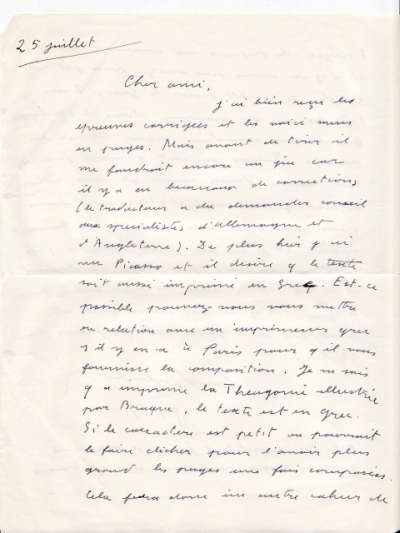 Lettre de PAB à Louis Barnier, 25 juillet 1962