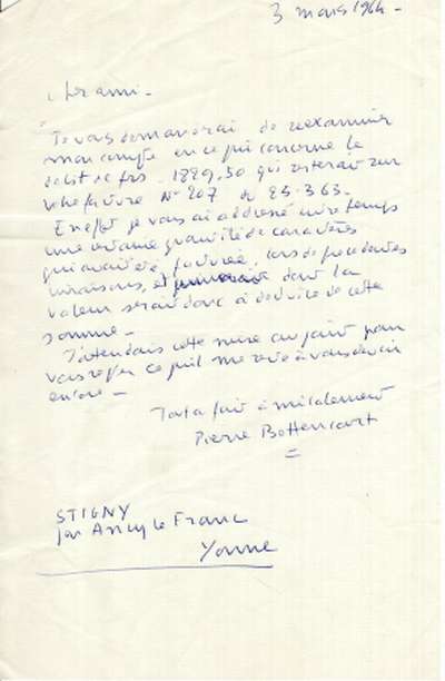 Qui livre son mystère meurt sans joie. Lettre de Pierre Bettencourt à Louis Barnier, 3 mars 1964