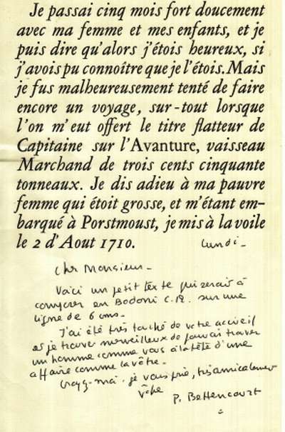 Lettre de Pierre Bettencourt à Louis Barnier. S.D.