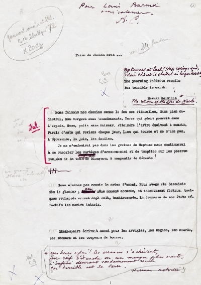 Correction de René Char du texte Faire du chemin avec. 1975