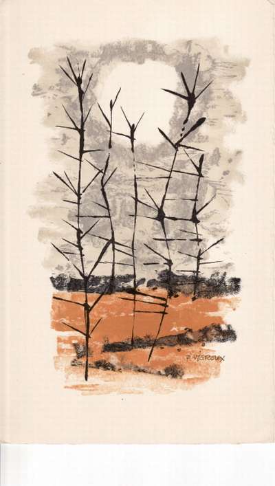 Voeux de bonne année 1961 de Jacqueline Lallemand et Lya Hefter. Gravure Paul Vigroux. 15,5x25 cm. 1961