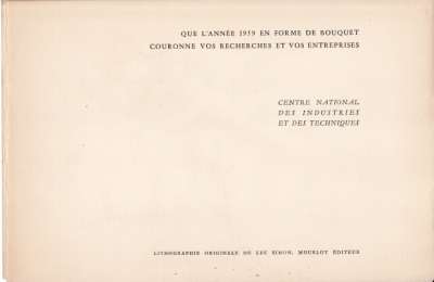 Voeux de bonne année 1959 du Centre Nationale des Industries et des techniques. Lithographie Luc Simon. Edition Mourlot. 1959