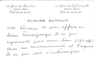 Carte de Claude Duthuit. S.D.
